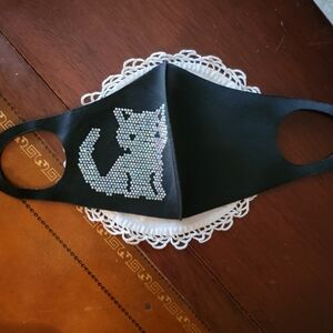 Black Face Mask with Sparkling Cat Rhinestone Design
